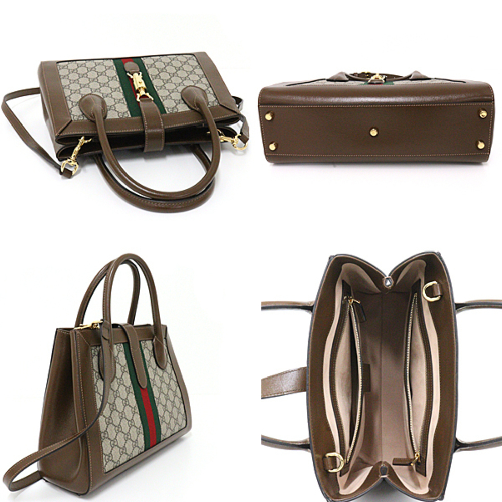 Gucci Jackie 1961 Medium 2Way Tote Bag GG Supreme Canvas Leather Beige Ebony - Picture 3 of 3
